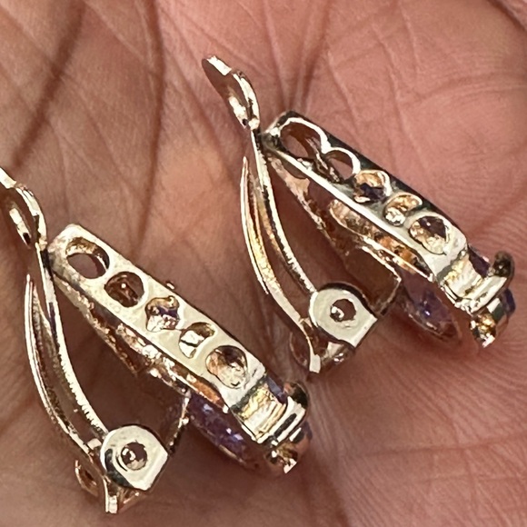 Vintage Gold toned and Purple Teardrop Earrings